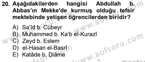 Tefsir Tarihi ve Usulü Dersi 2014 - 2015 Yılı (Vize) Ara Sınav Soruları 20. Soru