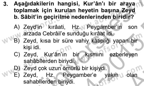 Tefsir Tarihi ve Usulü Dersi 2014 - 2015 Yılı (Vize) Ara Sınav Soruları 3. Soru