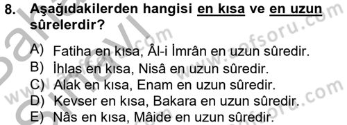 Tefsir Tarihi ve Usulü Dersi 2014 - 2015 Yılı (Vize) Ara Sınav Soruları 8. Soru