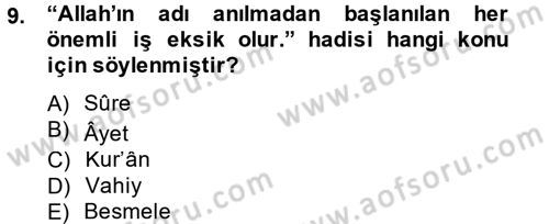 Tefsir Tarihi ve Usulü Dersi 2014 - 2015 Yılı (Vize) Ara Sınav Soruları 9. Soru