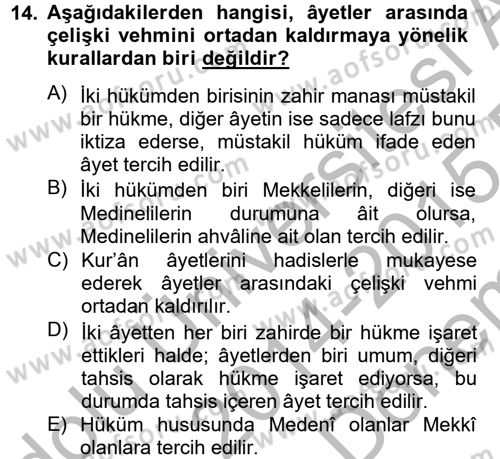 Tefsir Tarihi ve Usulü Dersi 2014 - 2015 Yılı (Final) Dönem Sonu Sınav Soruları 14. Soru