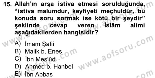 Tefsir Tarihi ve Usulü Dersi 2014 - 2015 Yılı (Final) Dönem Sonu Sınav Soruları 15. Soru