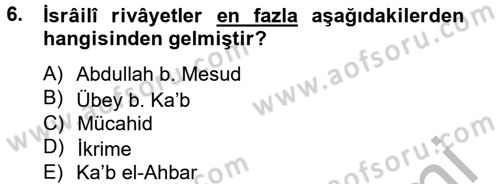 Tefsir Tarihi ve Usulü Dersi 2014 - 2015 Yılı (Final) Dönem Sonu Sınav Soruları 6. Soru