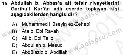 Tefsir Tarihi ve Usulü Dersi 2015 - 2016 Yılı (Vize) Ara Sınav Soruları 15. Soru