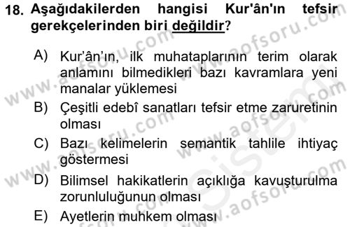 Tefsir Tarihi ve Usulü Dersi 2015 - 2016 Yılı (Vize) Ara Sınav Soruları 18. Soru