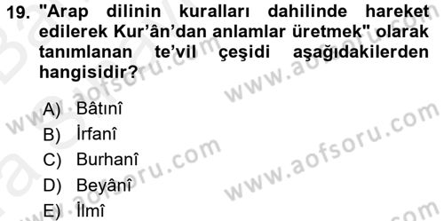 Tefsir Tarihi ve Usulü Dersi 2015 - 2016 Yılı (Vize) Ara Sınav Soruları 19. Soru
