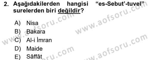 Tefsir Tarihi ve Usulü Dersi 2015 - 2016 Yılı (Vize) Ara Sınav Soruları 2. Soru