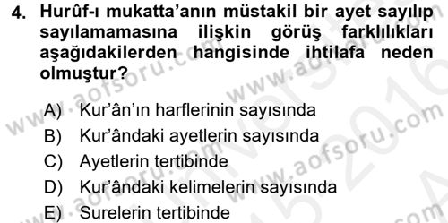 Tefsir Tarihi ve Usulü Dersi 2015 - 2016 Yılı (Vize) Ara Sınav Soruları 4. Soru