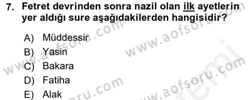 Tefsir Tarihi ve Usulü Dersi 2015 - 2016 Yılı (Vize) Ara Sınav Soruları 7. Soru