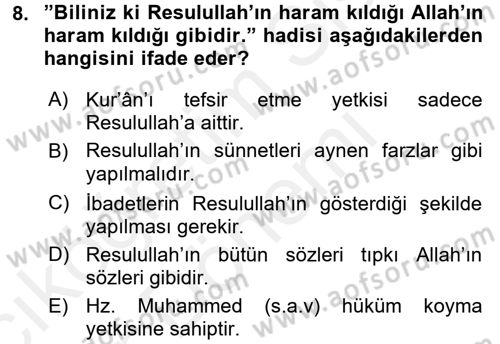 Tefsir Tarihi ve Usulü Dersi 2015 - 2016 Yılı (Vize) Ara Sınav Soruları 8. Soru