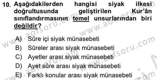 Tefsir Tarihi ve Usulü Dersi 2015 - 2016 Yılı (Final) Dönem Sonu Sınav Soruları 10. Soru