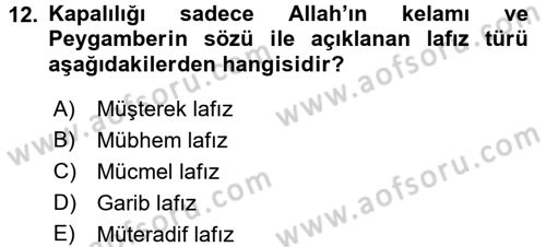 Tefsir Tarihi ve Usulü Dersi 2015 - 2016 Yılı (Final) Dönem Sonu Sınav Soruları 12. Soru