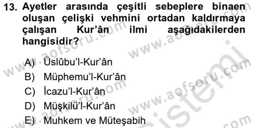 Tefsir Tarihi ve Usulü Dersi 2015 - 2016 Yılı (Final) Dönem Sonu Sınavı 13. Soru