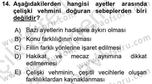 Tefsir Tarihi ve Usulü Dersi 2015 - 2016 Yılı (Final) Dönem Sonu Sınav Soruları 14. Soru