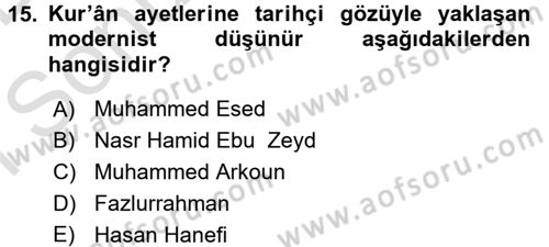 Tefsir Tarihi ve Usulü Dersi 2015 - 2016 Yılı (Final) Dönem Sonu Sınav Soruları 15. Soru