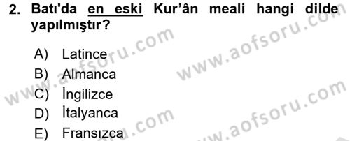 Tefsir Tarihi ve Usulü Dersi 2015 - 2016 Yılı (Final) Dönem Sonu Sınav Soruları 2. Soru