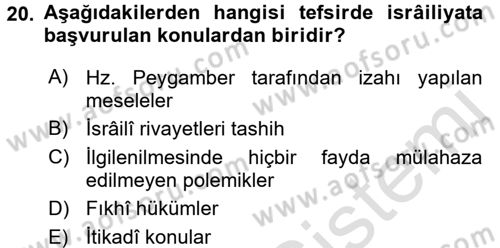 Tefsir Tarihi ve Usulü Dersi 2015 - 2016 Yılı (Final) Dönem Sonu Sınav Soruları 20. Soru