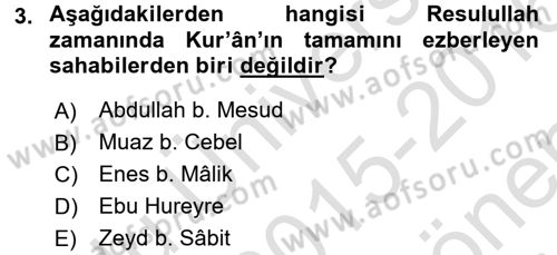 Tefsir Tarihi ve Usulü Dersi 2015 - 2016 Yılı (Final) Dönem Sonu Sınav Soruları 3. Soru