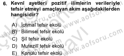 Tefsir Tarihi ve Usulü Dersi 2015 - 2016 Yılı (Final) Dönem Sonu Sınav Soruları 6. Soru