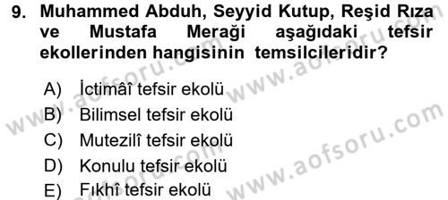Tefsir Tarihi ve Usulü Dersi 2015 - 2016 Yılı (Final) Dönem Sonu Sınav Soruları 9. Soru