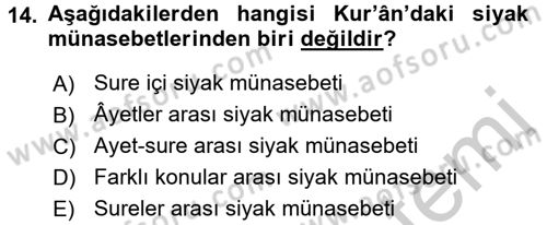 Tefsir Tarihi ve Usulü Dersi 2016 - 2017 Yılı 3 Ders Sınav Soruları 14. Soru