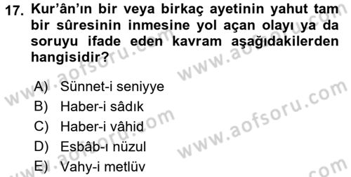 Tefsir Tarihi ve Usulü Dersi 2016 - 2017 Yılı 3 Ders Sınav Soruları 17. Soru