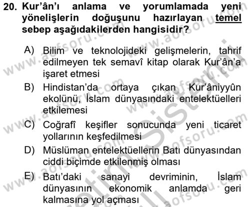 Tefsir Tarihi ve Usulü Dersi 2016 - 2017 Yılı 3 Ders Sınav Soruları 20. Soru