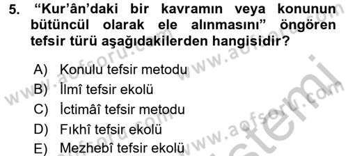 Tefsir Tarihi ve Usulü Dersi 2016 - 2017 Yılı 3 Ders Sınav Soruları 5. Soru