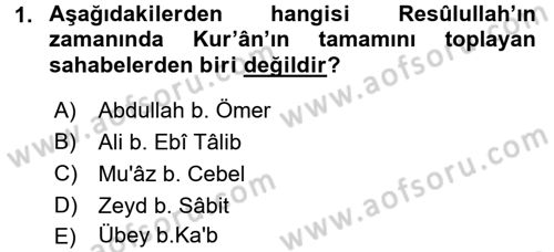 Tefsir Tarihi ve Usulü Dersi 2016 - 2017 Yılı (Vize) Ara Sınav Soruları 1. Soru