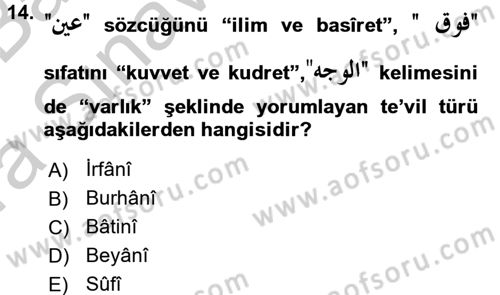 Tefsir Tarihi ve Usulü Dersi 2016 - 2017 Yılı (Vize) Ara Sınav Soruları 14. Soru