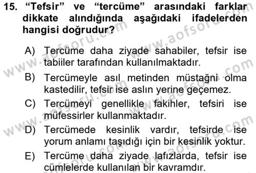 Tefsir Tarihi ve Usulü Dersi 2016 - 2017 Yılı (Vize) Ara Sınav Soruları 15. Soru