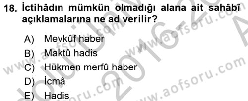Tefsir Tarihi ve Usulü Dersi 2016 - 2017 Yılı (Vize) Ara Sınav Soruları 18. Soru