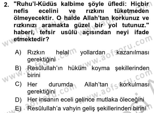 Tefsir Tarihi ve Usulü Dersi 2016 - 2017 Yılı (Vize) Ara Sınav Soruları 2. Soru