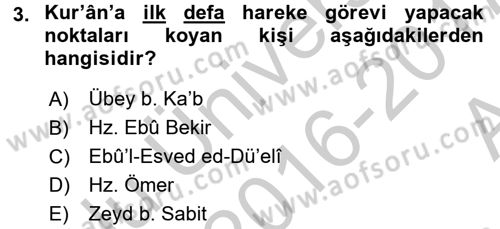 Tefsir Tarihi ve Usulü Dersi 2016 - 2017 Yılı (Vize) Ara Sınav Soruları 3. Soru
