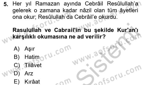 Tefsir Tarihi ve Usulü Dersi 2016 - 2017 Yılı (Vize) Ara Sınav Soruları 5. Soru