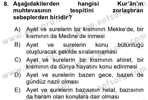 Tefsir Tarihi ve Usulü Dersi 2016 - 2017 Yılı (Vize) Ara Sınav Soruları 8. Soru