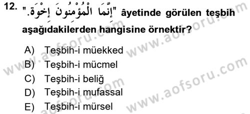 Tefsir Tarihi ve Usulü Dersi 2016 - 2017 Yılı (Final) Dönem Sonu Sınav Soruları 12. Soru