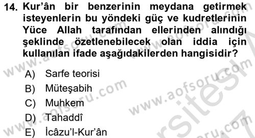 Tefsir Tarihi ve Usulü Dersi 2016 - 2017 Yılı (Final) Dönem Sonu Sınav Soruları 14. Soru