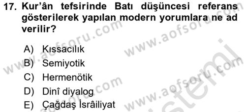 Tefsir Tarihi ve Usulü Dersi 2016 - 2017 Yılı (Final) Dönem Sonu Sınav Soruları 17. Soru