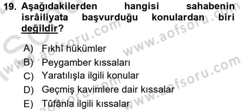 Tefsir Tarihi ve Usulü Dersi 2016 - 2017 Yılı (Final) Dönem Sonu Sınav Soruları 19. Soru