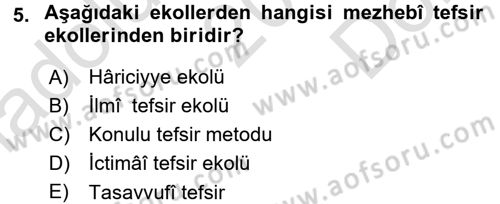 Tefsir Tarihi ve Usulü Dersi 2016 - 2017 Yılı (Final) Dönem Sonu Sınav Soruları 5. Soru