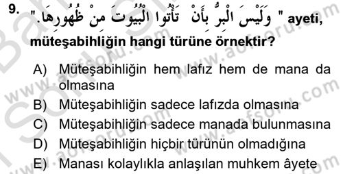 Tefsir Tarihi ve Usulü Dersi 2016 - 2017 Yılı (Final) Dönem Sonu Sınav Soruları 9. Soru