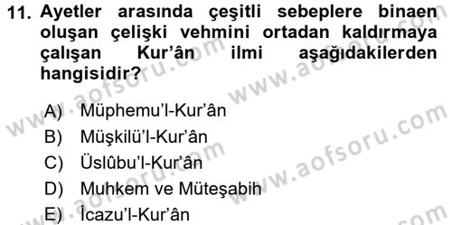 Tefsir Tarihi ve Usulü Dersi 2017 - 2018 Yılı 3 Ders Sınav Soruları 11. Soru