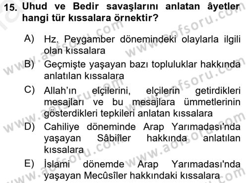 Tefsir Tarihi ve Usulü Dersi 2017 - 2018 Yılı 3 Ders Sınav Soruları 15. Soru