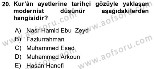Tefsir Tarihi ve Usulü Dersi 2017 - 2018 Yılı 3 Ders Sınav Soruları 20. Soru