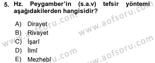 Tefsir Tarihi ve Usulü Dersi 2017 - 2018 Yılı 3 Ders Sınav Soruları 5. Soru