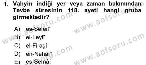 Tefsir Tarihi ve Usulü Dersi 2017 - 2018 Yılı (Vize) Ara Sınav Soruları 1. Soru