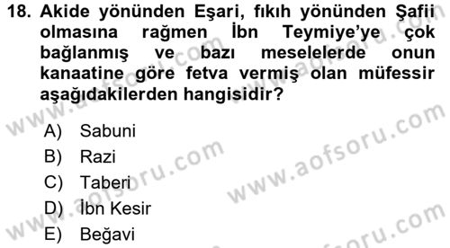 Tefsir Tarihi ve Usulü Dersi 2017 - 2018 Yılı (Vize) Ara Sınav Soruları 18. Soru