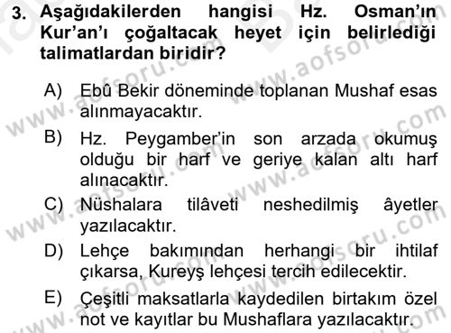 Tefsir Tarihi ve Usulü Dersi 2017 - 2018 Yılı (Vize) Ara Sınav Soruları 3. Soru