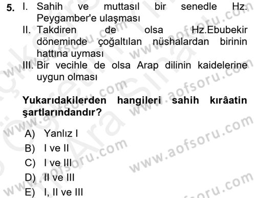 Tefsir Tarihi ve Usulü Dersi 2017 - 2018 Yılı (Vize) Ara Sınav Soruları 5. Soru